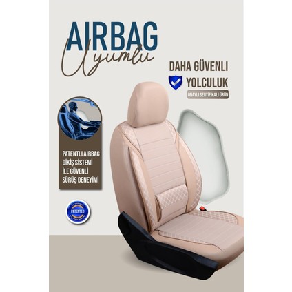 Fiat Freemont Uyumlu Lüks Yarı Deri Bel Destekli Oto Koltuk Kılıfı Vera Series Bej Renk indirimleri