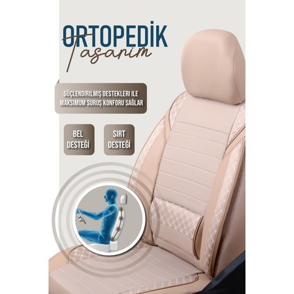 Fiat Freemont Uyumlu Lüks Yarı Deri Bel Destekli Oto Koltuk Kılıfı Vera Series Bej Renk