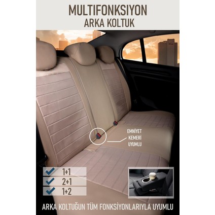 Fiat Freemont Uyumlu Lüks Yarı Deri Bel Destekli Oto Koltuk Kılıfı Vera Series Bej Renk