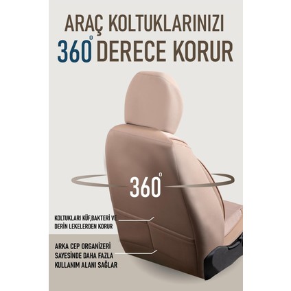 Fiat Freemont Uyumlu Lüks Yarı Deri Bel Destekli Oto Koltuk Kılıfı Vera Series Bej Renk