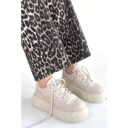 Emwa Bej Cilt Bağcıklı Spor Ayakkabı