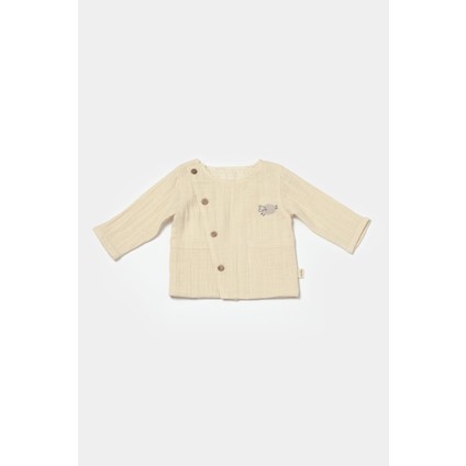 Unisex Bebek Pamuklu Bej Kuzu Nakışlı Düğmeli Müslin Takım - Organik Kumaşlı fiyatları
