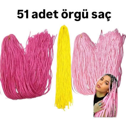 Saç Ipi Koyu Pembe- Açık Pembe - Sarı Saç Örgüsü 51 Adet Saç Aksesuarı Postiş