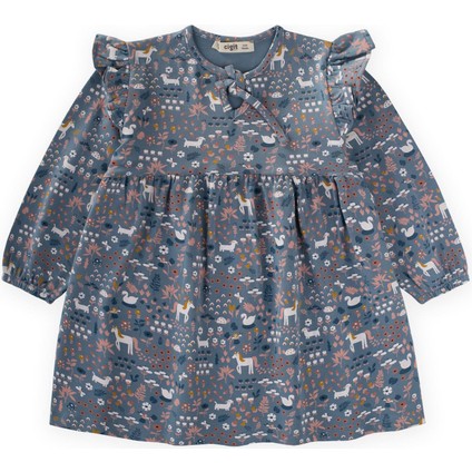 Desenli Mevsimlik Elbise 1-7 Yaş İndigo Mavi indirimleri