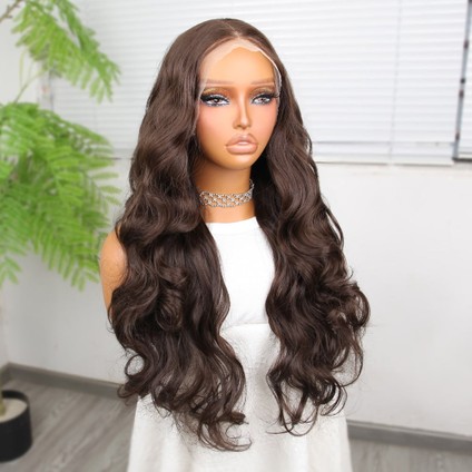 Gür Yoğun Su Dalgalı Koyu Kumral Fiber Sentetik Uzun Tül Peruk modelleri
