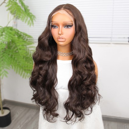 Gür Yoğun Su Dalgalı Koyu Kumral Fiber Sentetik Uzun Tül Peruk fırsatları