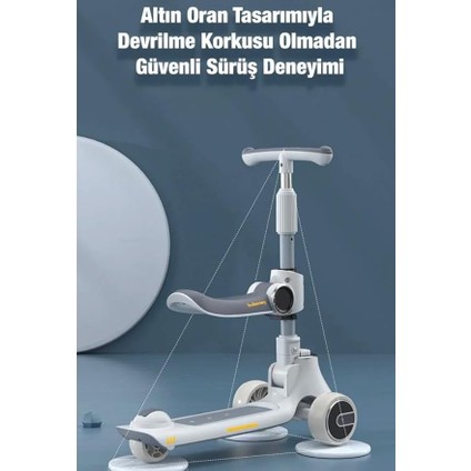 3 Tekerlekli Katlanabilir Çocuk Scooterı | Işıklı & Müzikli | Ayarlanabilir Yükseklik | Oturmalı & Ayakta Kullanım | 1-12 Yaş | 80KG Taşıma Kapasiteli Scooter fırsatları