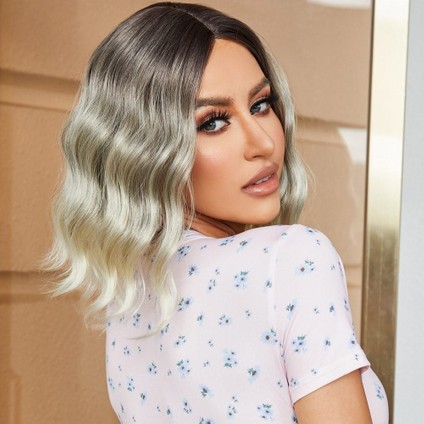 Kahverengi / Beyaz Platin Ombreli Küt Tül Peruk fiyatları