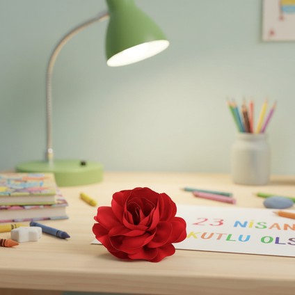 Çocuk Kırmızı Saten Gül Klips Toka