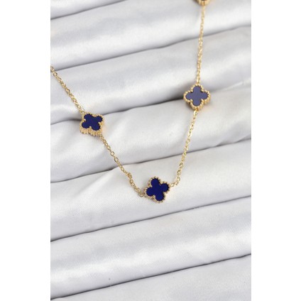 316L Çelik Zincir Gold Renk Lacivert Baby Boy Yonca Kadın Kolye - Lisinya