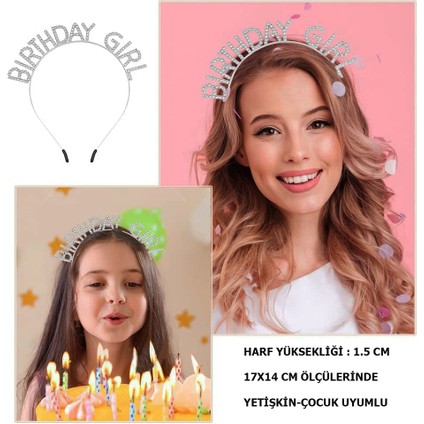Kristal Taşlı Gümüş Birthday Girl Yazılı Doğum Günü Parti Tacı 19X11 cm