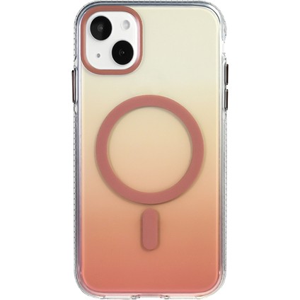 iPhone 15 Kılıf M-Safe Şarj Özellikli Transparan Renk Geçişli Zore Toros Kapak - Gold