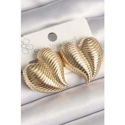 Pirinç Gold Renk Işlemeli Bomba Kalp Model Kadın Küpe