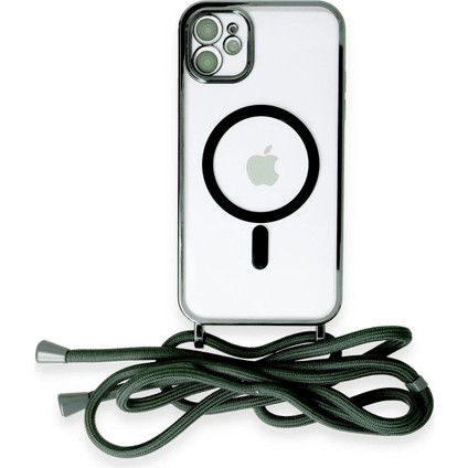 iPhone 11 Kılıf Divo Lazer Askılı Magsafe Kapak - Koyu YEŞIL-(5796) - ?77?84E9-0G3477