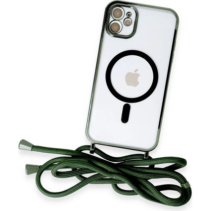 iPhone 11 Kılıf Divo Lazer Askılı Magsafe Kapak - Koyu YEŞIL-(5796) - ?77?84E9-0G3477 modelleri