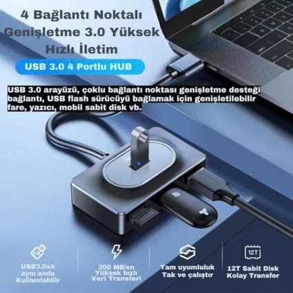 30CM 4in1 Type-C To USB Çoğaltıcı Hub Type-C To 4x Usb3.0 Mouse Yazıcı Klavye Okuyucu fiyatları