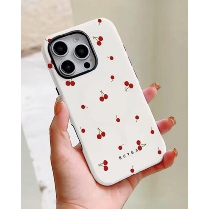 Iphone Uyumlu Burga Çift Tabanlı Dayanıklı Cherry Desenli Kılıf