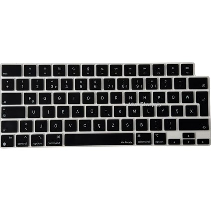 MacBook Klavye Koruyucu Türkçe F-Dizayn Yeni-F Baskılı Uk-Ters L Enter Tipi Air 13,6-15,3inç- Pro 14,2-16,2inç M1-M2-M3-M4 Pro Max Uyumlu, Silikon Ince Hafif Ultra Ince Tasarım Siyah