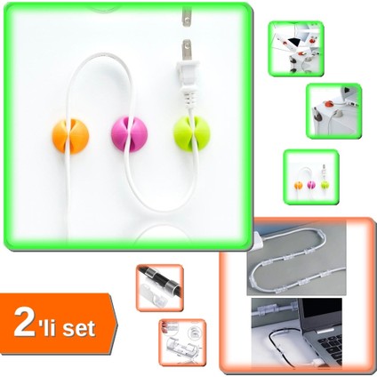 6 Adet Kablo Sabitleyici Aparat + 20 Adet Yapışkanlı Kablo Klipsleri - 2li Set G6N8H2