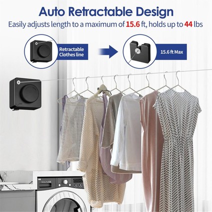 Geri Çekilebilir Çamaşır Kapalı Iç Mekan Açık Havada 14FT Ağır Iş Kıyafetleri Kurutma Çamaşır Hattı Duvara Monte Clothesline Siyah (Yurt Dışından) fırsatları