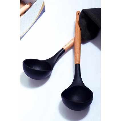 Bambu Saplı Silikon Kepçe Siyah 1 Adet