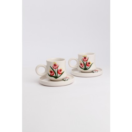 2’li Takım Tomurcuk Desenli El Yapımı Kazan Seramik Kahve Fincanı, Kahve Fincanı, Hand Made modelleri