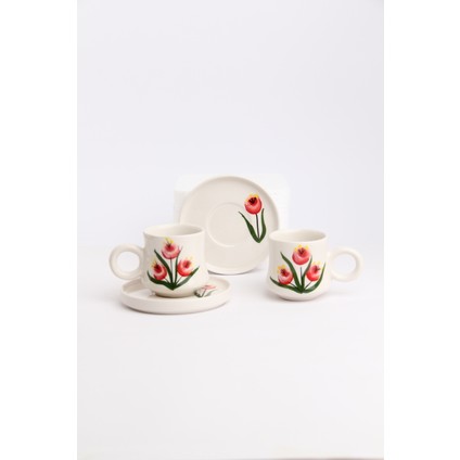 2’li Takım Tomurcuk Desenli El Yapımı Kazan Seramik Kahve Fincanı, Kahve Fincanı, Hand Made fırsatları