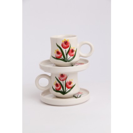 2’li Takım Tomurcuk Desenli El Yapımı Kazan Seramik Kahve Fincanı, Kahve Fincanı, Hand Made indirimleri