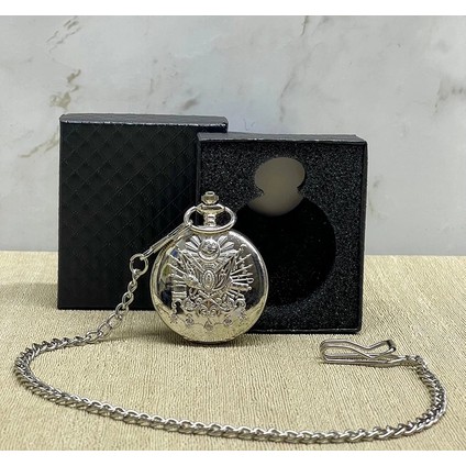 Özel Kutulu Osmanlı Devlet Arması Gümüş Köstekli Saat ALK4665