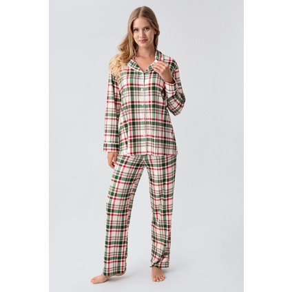 Termal Uzun Kollu Düğmeli Ekose Desenli Esnek Yumuşak Dokulu Pijama Takım 18221