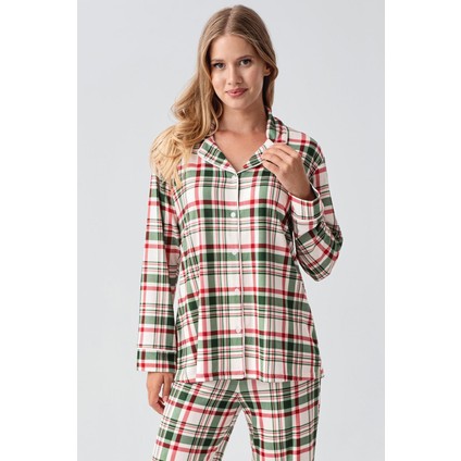 Termal Uzun Kollu Düğmeli Ekose Desenli Esnek Yumuşak Dokulu Pijama Takım 18221 modelleri