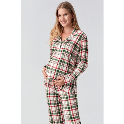 Termal Uzun Kollu Düğmeli Ekose Desenli Esnek Yumuşak Dokulu Pijama Takım 18221 fırsatları