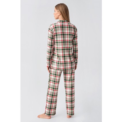 Termal Uzun Kollu Düğmeli Ekose Desenli Esnek Yumuşak Dokulu Pijama Takım 18221 indirimleri