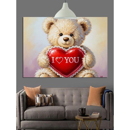 Kalpli Ayıcık "seni Seviyorum" Yazılı Dekoratif Kanvas - Mdf Ahşap Tablo