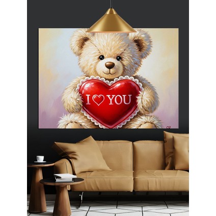 Kalpli Ayıcık "seni Seviyorum" Yazılı Dekoratif Kanvas - Mdf Ahşap Tablo fırsatları