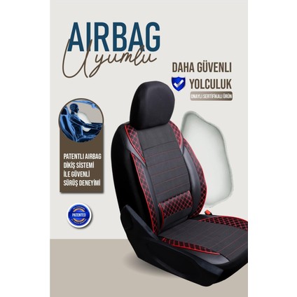 Mazda 3 Uyumlu Yarı Deri Oto Koltuk Kılıfı Ön/arka Set Neta Seri Siyah-Kırmızı indirimleri