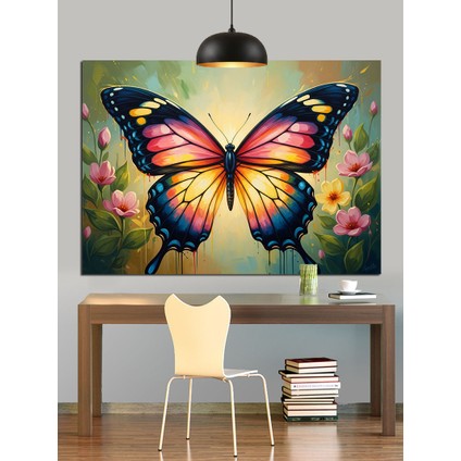 Parlak Renkli Büyük Kelebek Figürü Dekoratif Kanvas - Mdf Ahşap Tablo