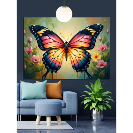 Parlak Renkli Büyük Kelebek Figürü Dekoratif Kanvas - Mdf Ahşap Tablo fiyatları