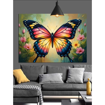 Parlak Renkli Büyük Kelebek Figürü Dekoratif Kanvas - Mdf Ahşap Tablo fırsatları