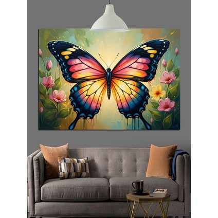 Parlak Renkli Büyük Kelebek Figürü Dekoratif Kanvas - Mdf Ahşap Tablo indirimleri