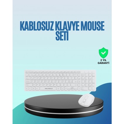 Q Klavye Beyaz Klavye ve Mouse Seti Kablosuz USB Girişli