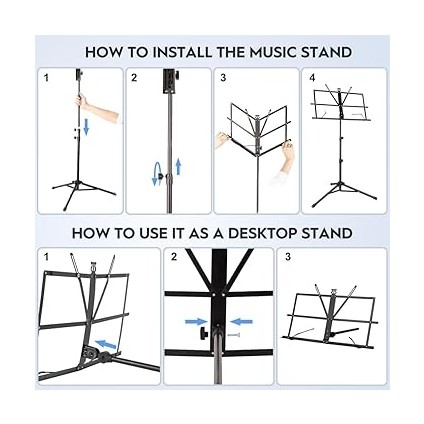 Metal Nota Sehpası, Taşınabilir, Yüksekliği Ayarlanabilir, Üç Ayaklı Tripod ve Nota Dosyası, Kullanımı, Uzun Ömürlü, Siyah indirimleri