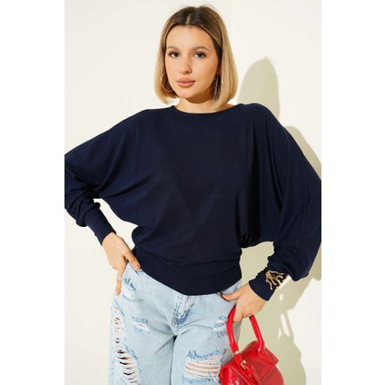 Techmrt Yarasa Kol Salaş Bluz Lacivert T4273 (Beden: Xl)