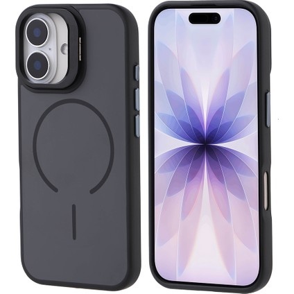 Apple iPhone 17 Kılıf M-safe Şarj Özellikli Kamera Standlı Notron Kapak Siyah