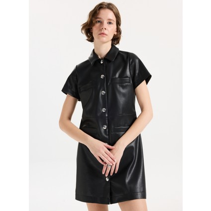 Gömlek Yaka Siyah Kısa Kadın Elbise 50542354