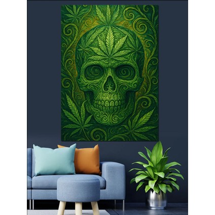 Yeşil Kurukafa Mandala Geometrik Dekoratif Kanvas - Mdf Ahşap Tablo