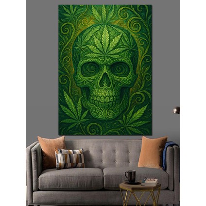 Yeşil Kurukafa Mandala Geometrik Dekoratif Kanvas - Mdf Ahşap Tablo fiyatları