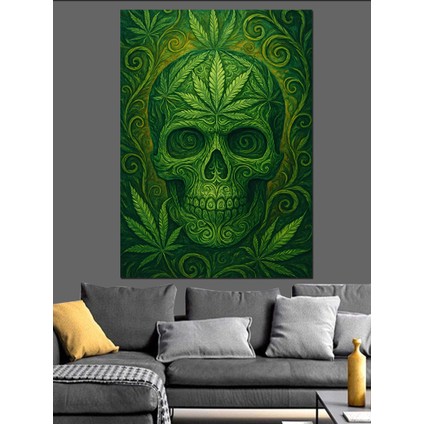 Yeşil Kurukafa Mandala Geometrik Dekoratif Kanvas - Mdf Ahşap Tablo modelleri