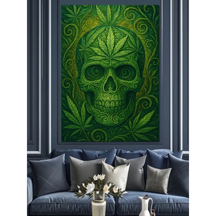 Yeşil Kurukafa Mandala Geometrik Dekoratif Kanvas - Mdf Ahşap Tablo fırsatları