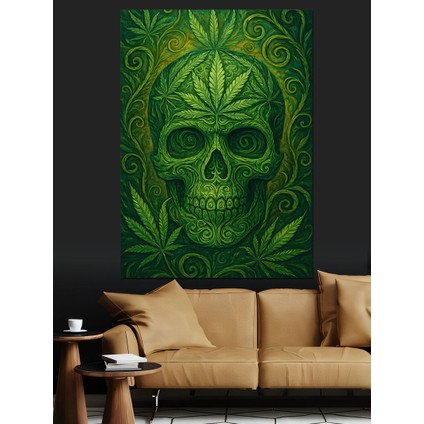 Yeşil Kurukafa Mandala Geometrik Dekoratif Kanvas - Mdf Ahşap Tablo indirimleri